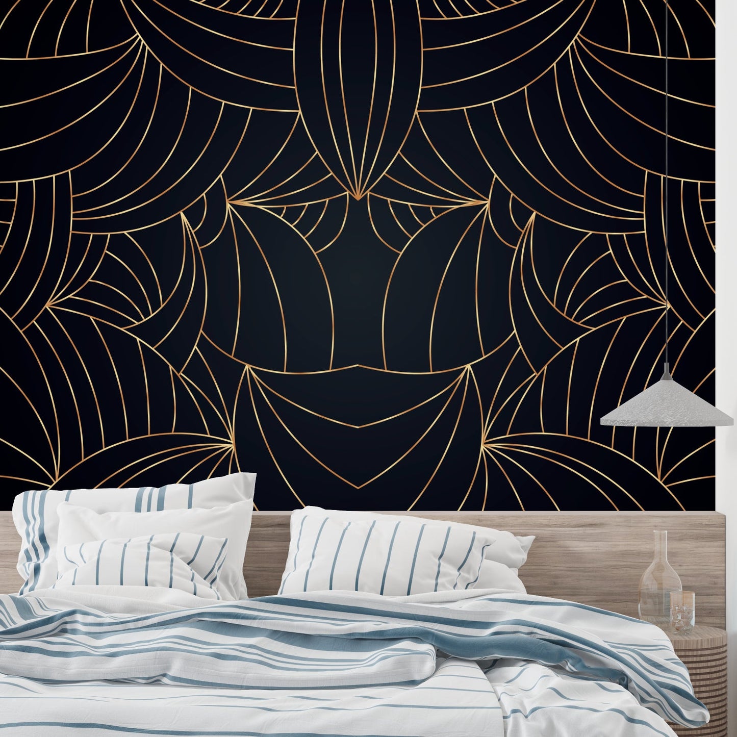 Papier Peint Art Déco Motif Géométrique Noir et Doré Example de Design 3