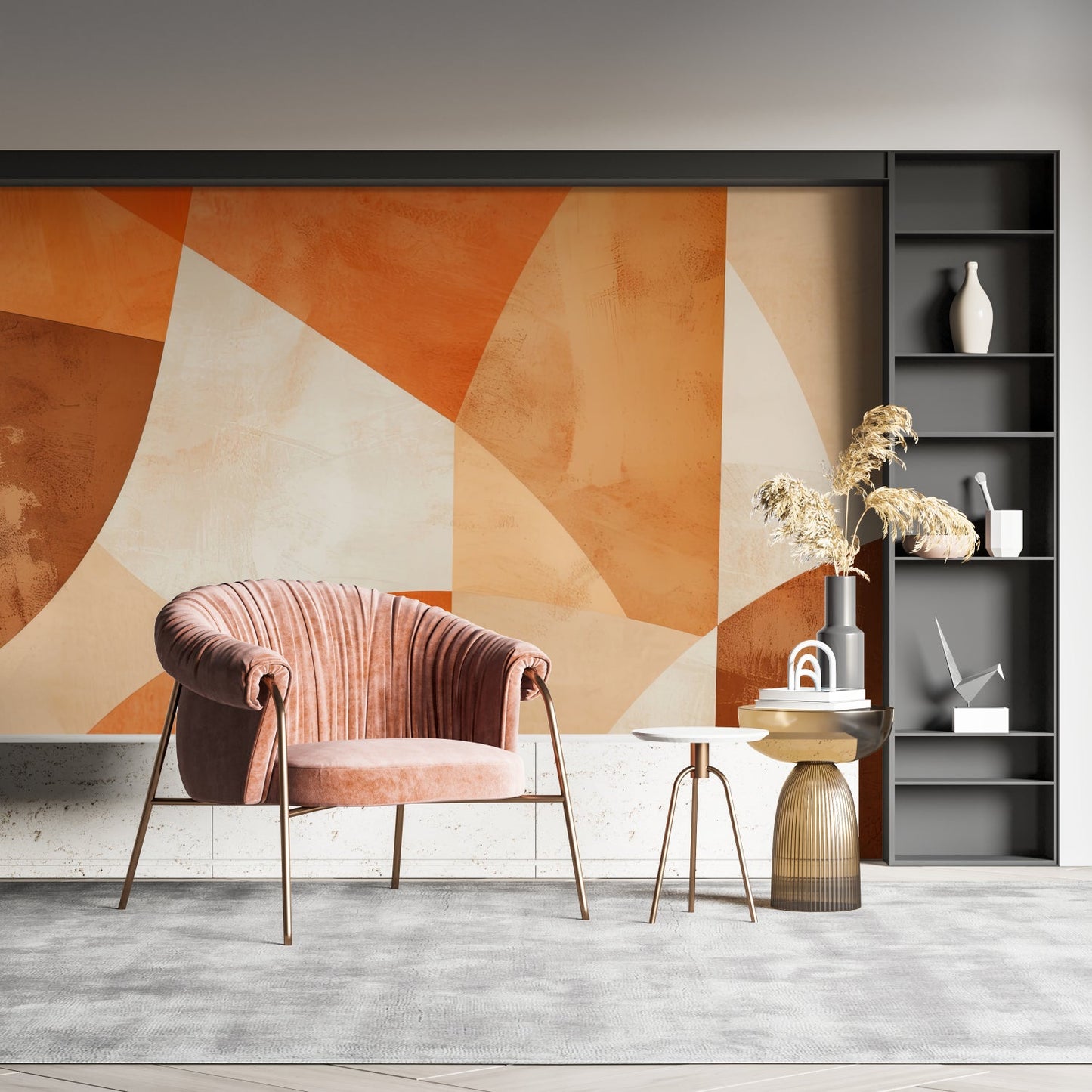 Papier Peint Géométrique Courbes Abstraites Terracotta et Beige Example de Design 3