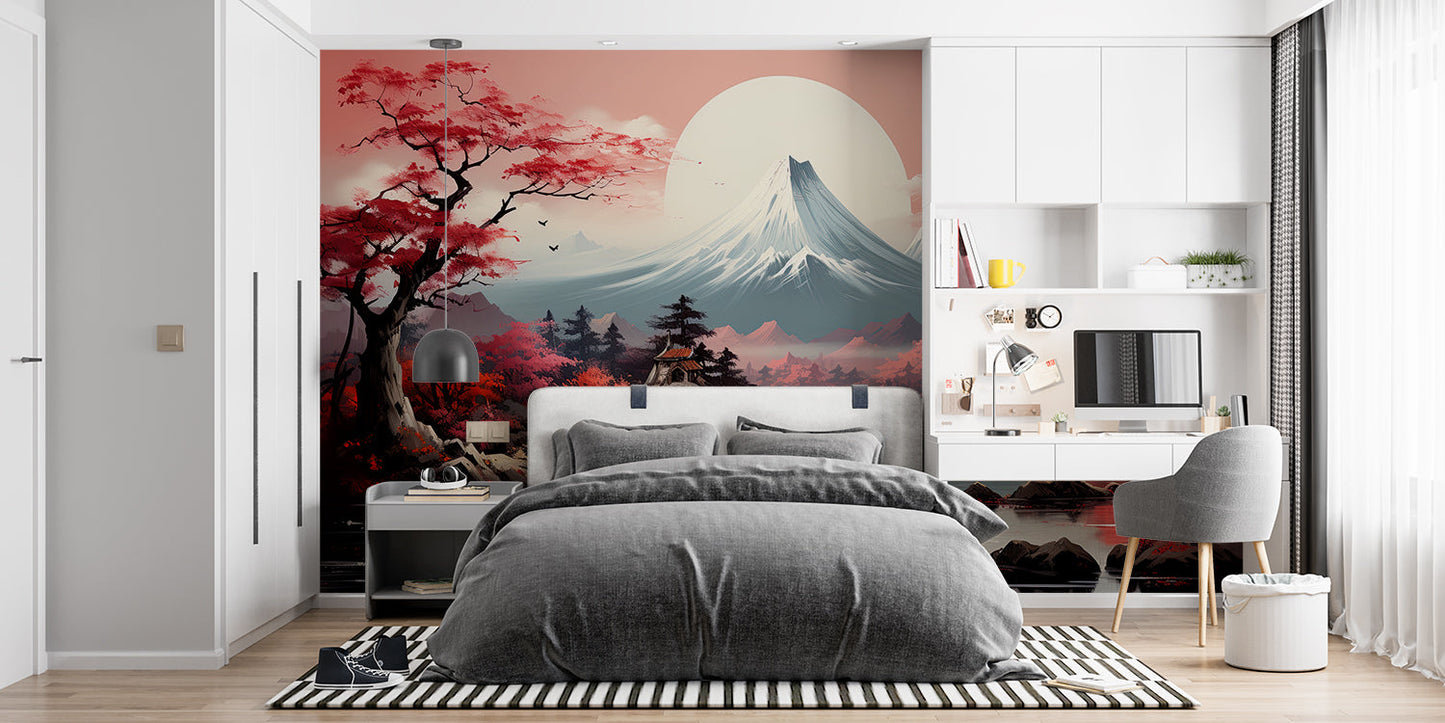 Papier Peint Mont Fuji Paysage Japonais avec Cerisiers en Fleurs Example de Design 3