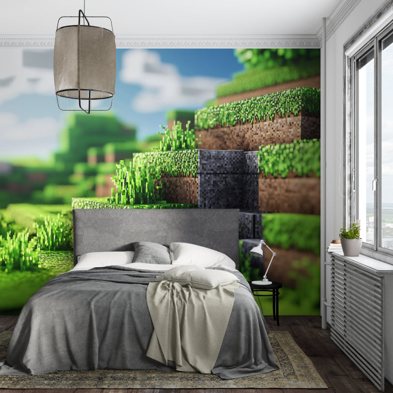 Papier Peint Gamer Paysage Pixelisé Minecraft Example de Design 3
