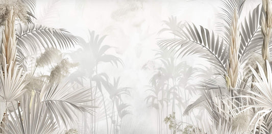 Papier Peint Palmier Feuillage Tropical en Nuances Beiges