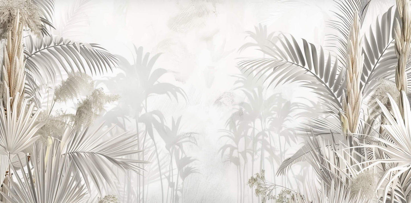 Papier Peint Palmier Feuillage Tropical en Nuances Beiges