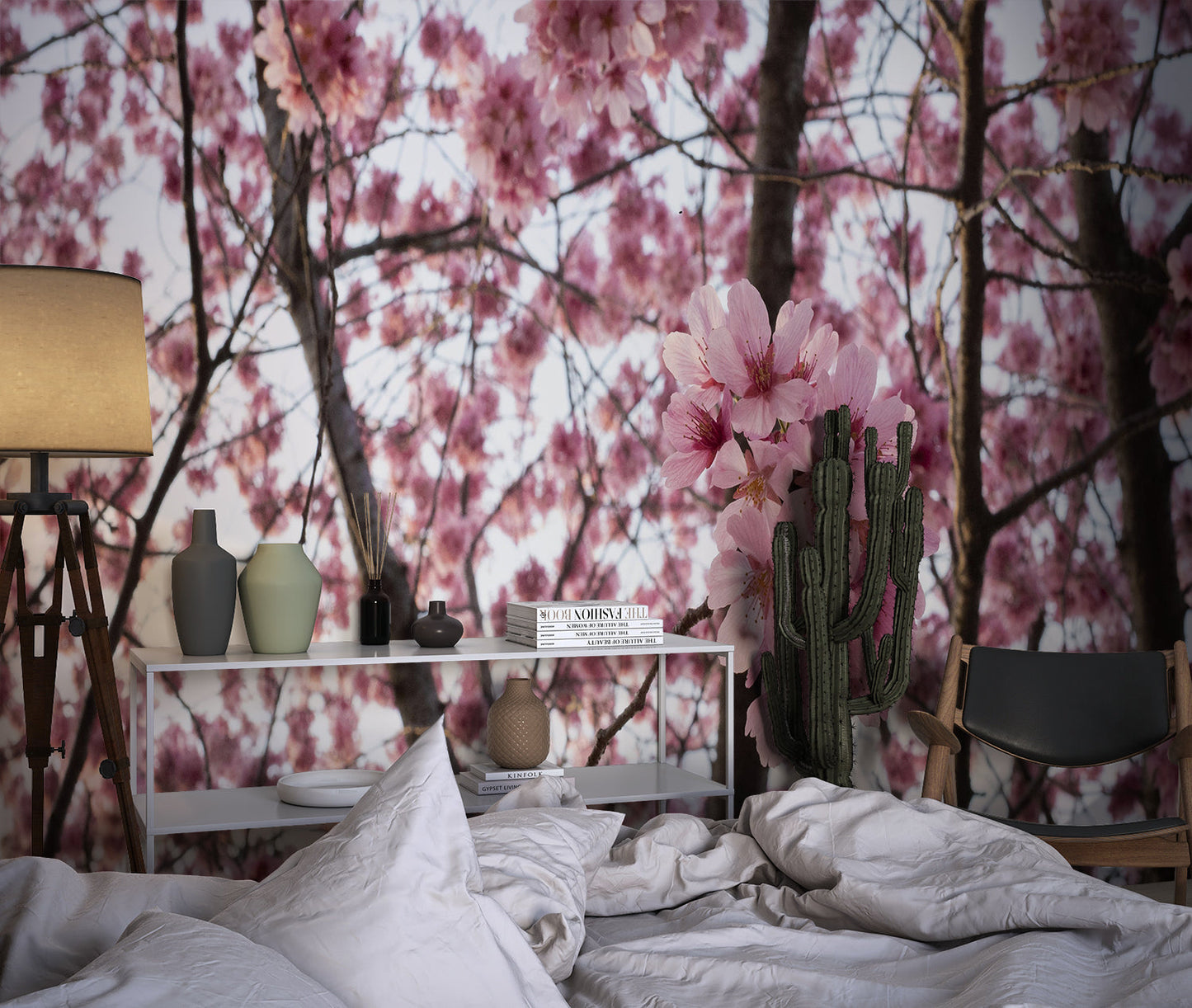 Papier Peint Japonais Cerisier en Fleurs Sakura Rose Example de Design 3