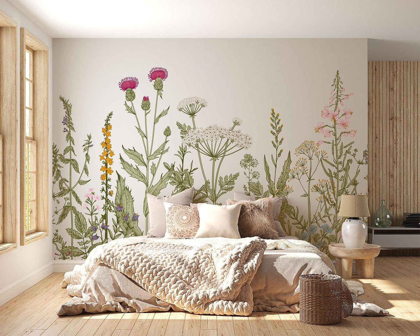 Papier Peint Floral Fresque Botanique de Fleurs Sauvages Example de Design 4