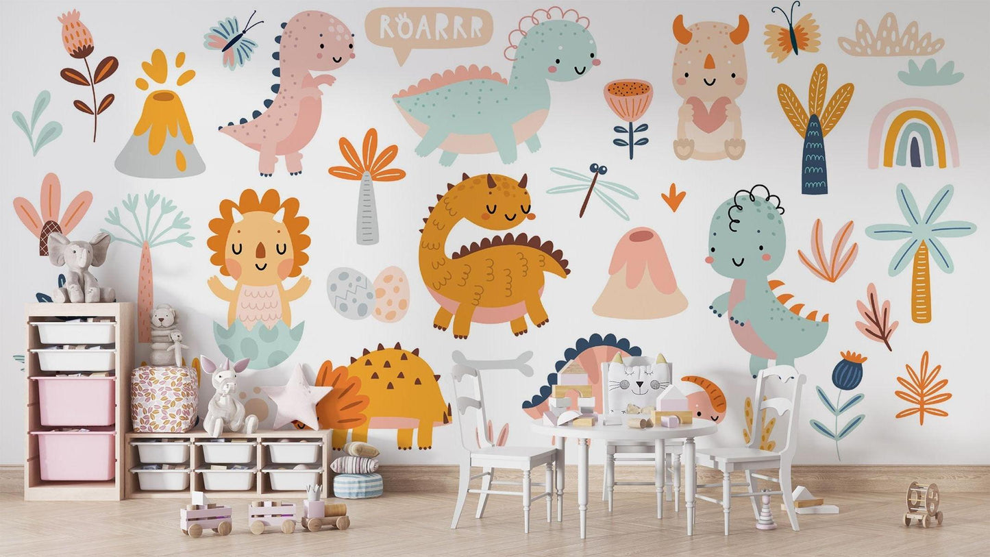 Papier Peint Dinosaure Fresque Pastel avec Motifs Nature Example de Design 4