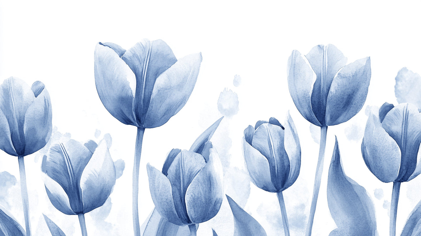 Papier Peint Tulipes Aquarelle Florale Bleu Azur