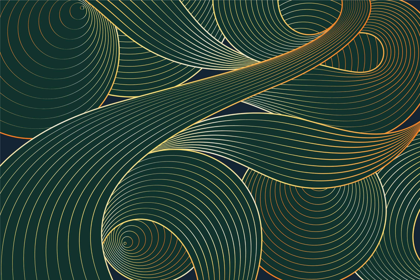 Papier Peint Art Déco Motif Vagues Émeraude et Or