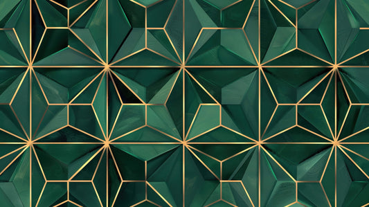 Papier Peint Art Déco Motif Géométrique Vert Émeraude et Or