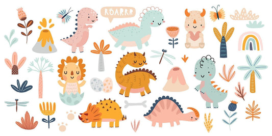 Papier Peint Dinosaure Fresque Pastel avec Motifs Nature