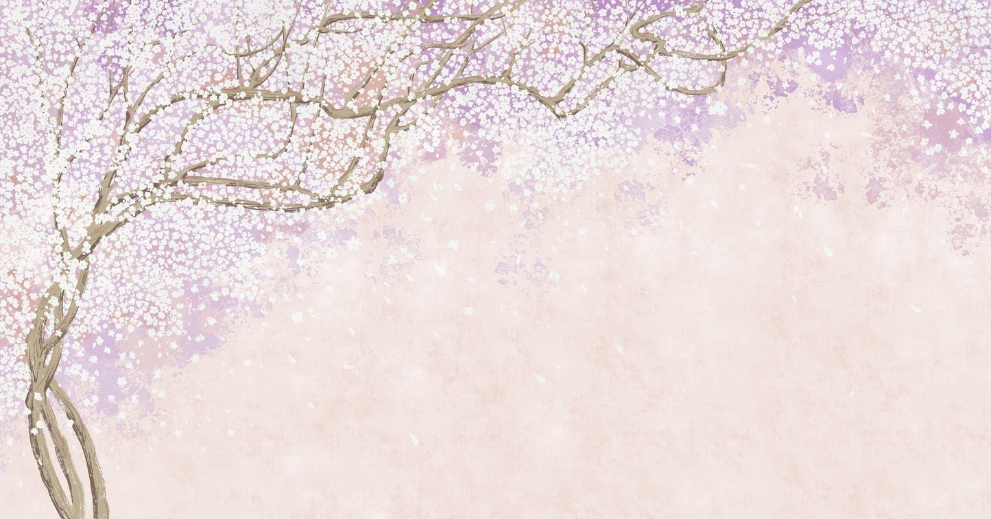 Papier Peint Cerisier Japonais Branches de Sakura Rose et Lavande