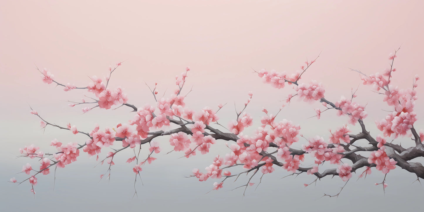 Papier Peint Cerisier Japonais Fleurs de Sakura sur Dégradé Gris