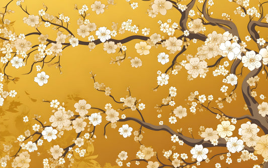Papier Peint Japonais Fleurs de Cerisier sur Fond Doré