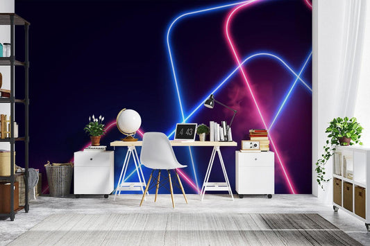 Papier Peint Néon Design Géométrique Moderne Bleu et Rose Autocollant