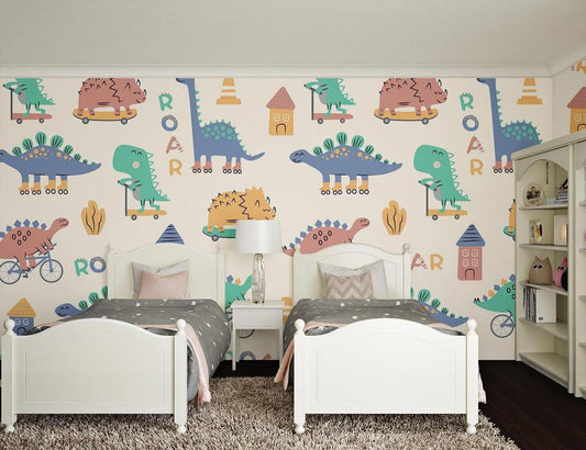 Papier Peint Dinosaure Motifs Sportifs et Ludiques en Pastel Autocollant