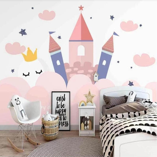 Papier Peint Château de Princesse Design Féérique Rose et Bleu Autocollant