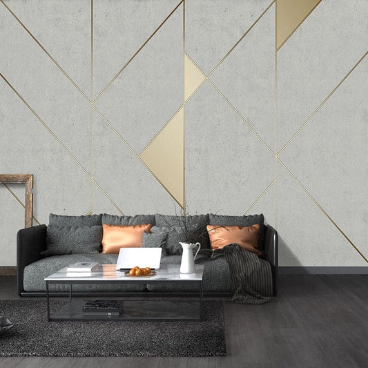 Papier Peint Géométrique Motif Art Déco Gris et Doré Autocollant