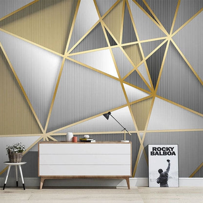 Papier Peint Géométrique Motif Art Déco Gris et Doré Autocollant