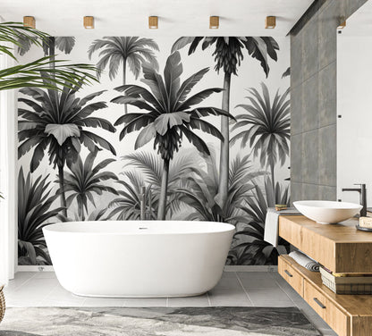 Papier Peint Palmier Design Tropical Monochrome Élégant Autocollant