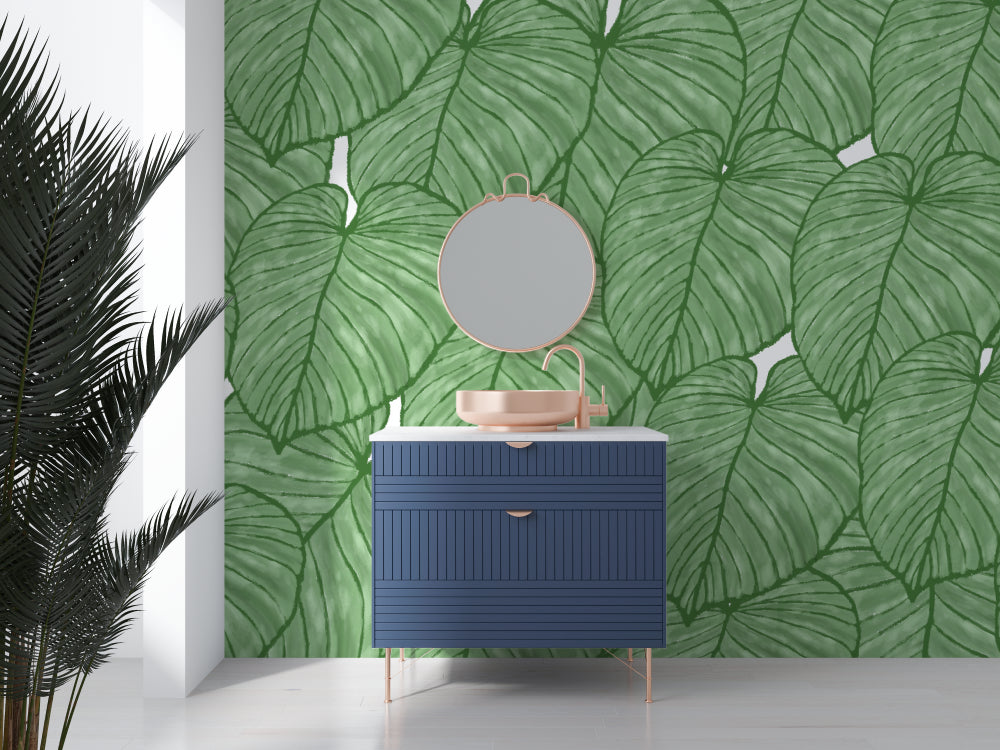 Papier Peint Monstera Feuilles Tropicales XXL en Vert Nature Autocollant