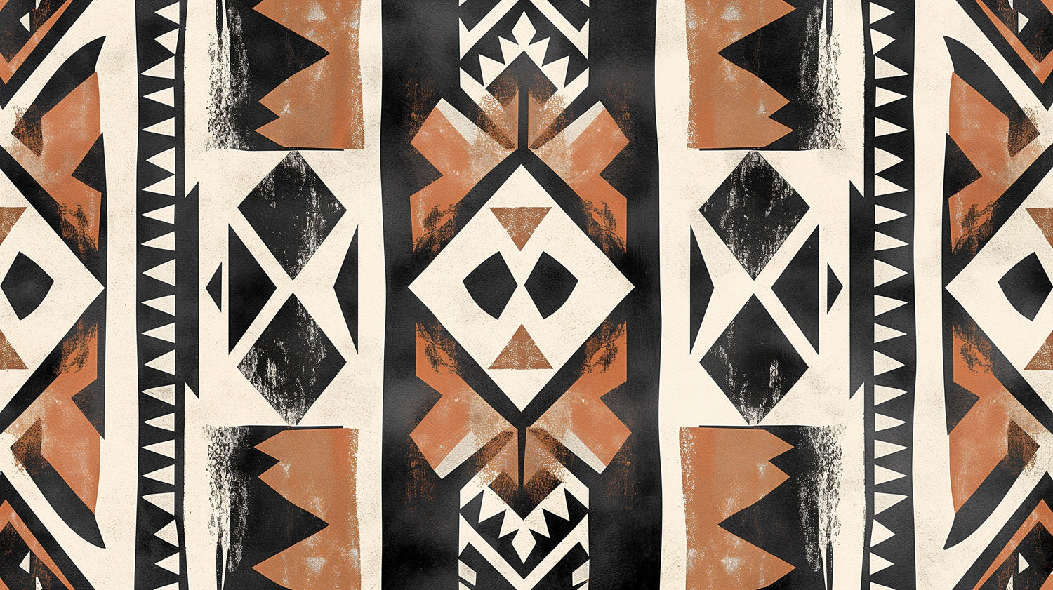 Papier Peint Géométrique Motif Tribal Terracotta et Noir