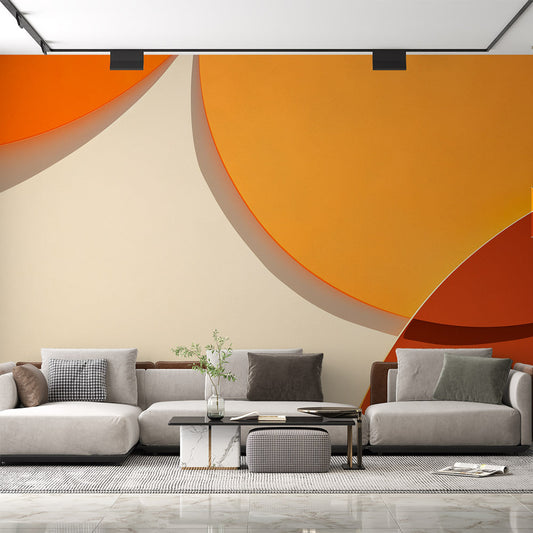 Papier Peint Abstrait Cercles Géométriques Orange et Terracotta Autocollant