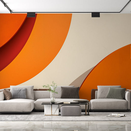 Papier Peint Abstrait Courbes Modernes Orange et Terracotta Autocollant