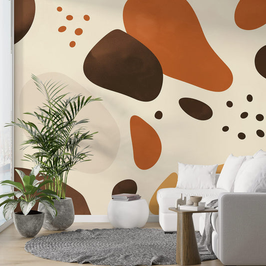 Papier Peint Abstrait Formes Organiques Terracotta et Brun Autocollant