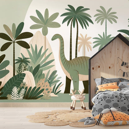 Papier Peint Dinosaure Diplodocus dans la Jungle Préhistorique Autocollant
