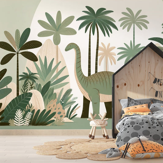 Papier Peint Dinosaure Diplodocus dans la Jungle Préhistorique Autocollant