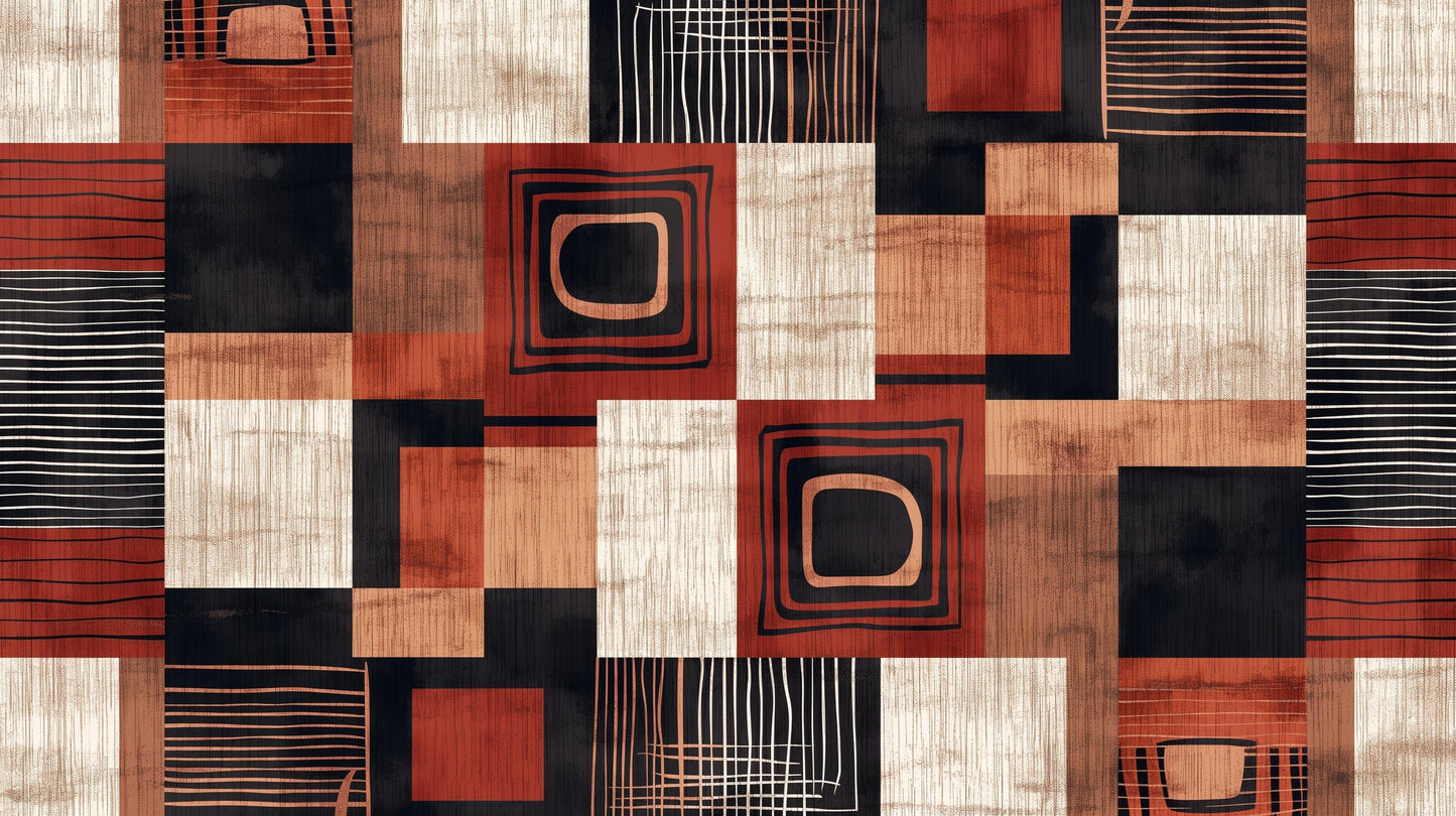 Papier Peint Géométrique Motif Abstrait Terracotta et Noir