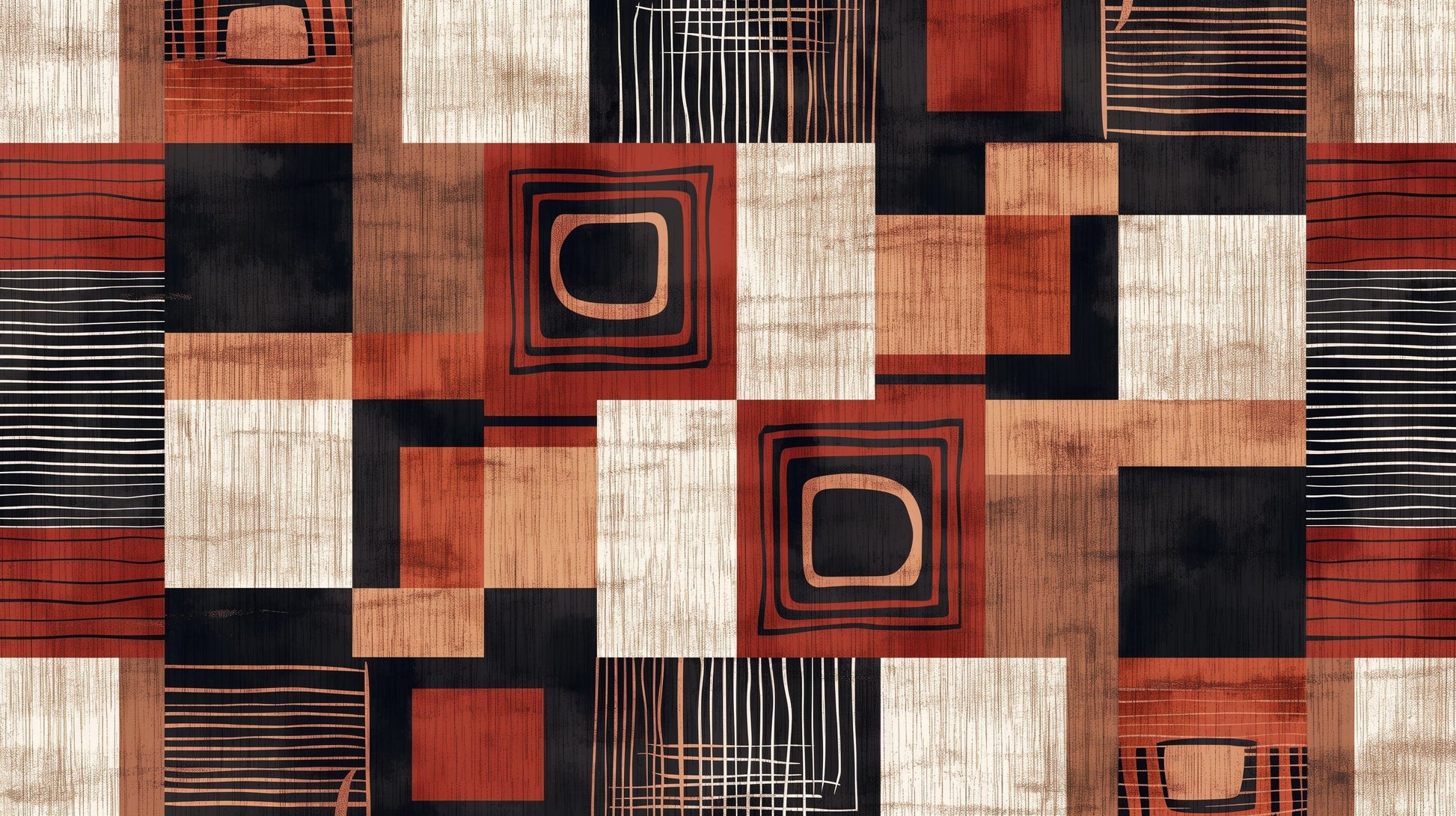 Papier Peint Géométrique Motif Abstrait Terracotta et Noir