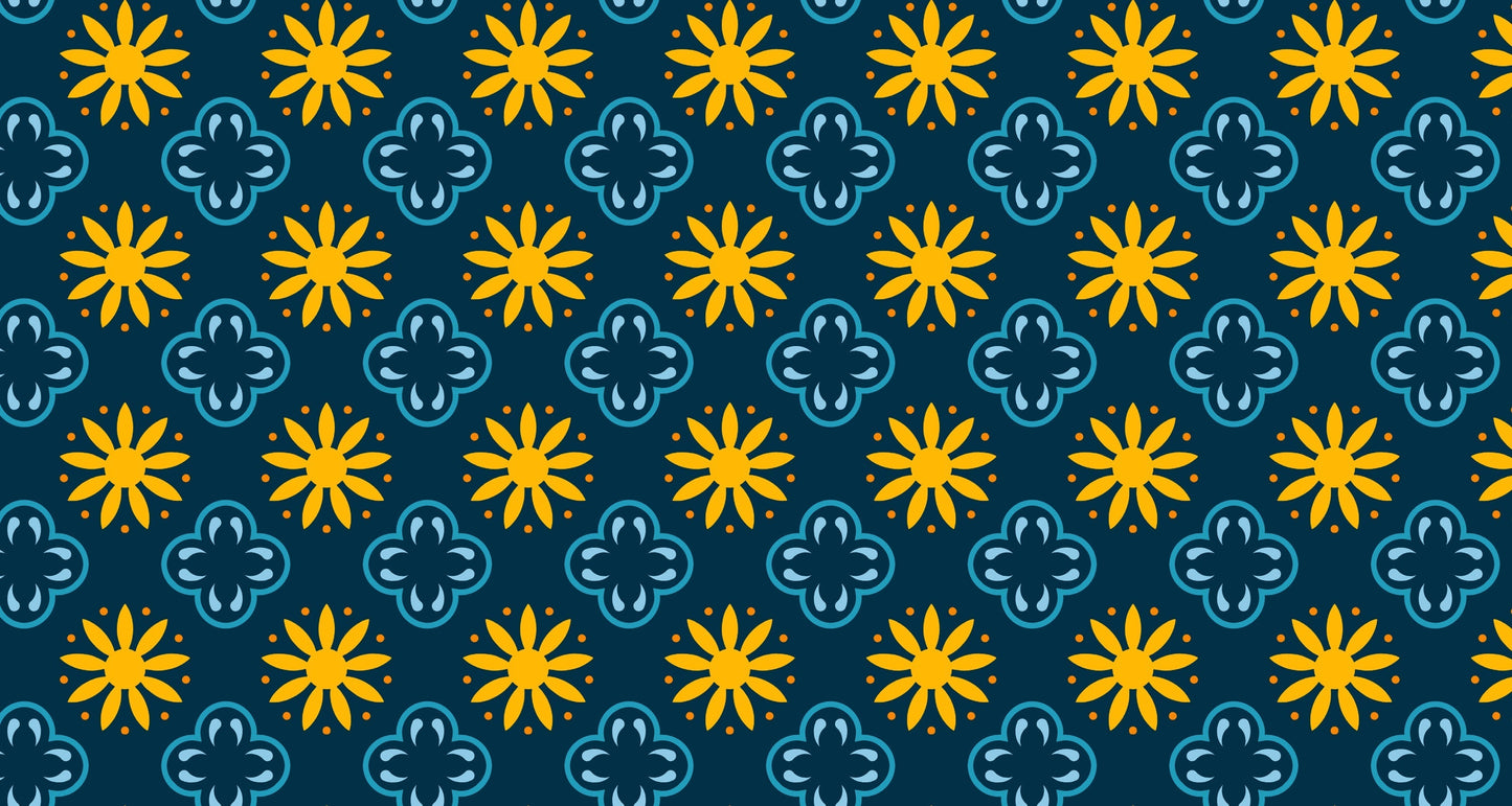 Papier Peint Géométrique Motif Floral Bleu Marine et Doré