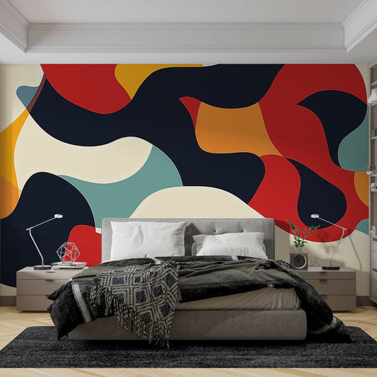 Papier Peint Abstrait Design Fluide Moderne en Teintes Contrastées Autocollant