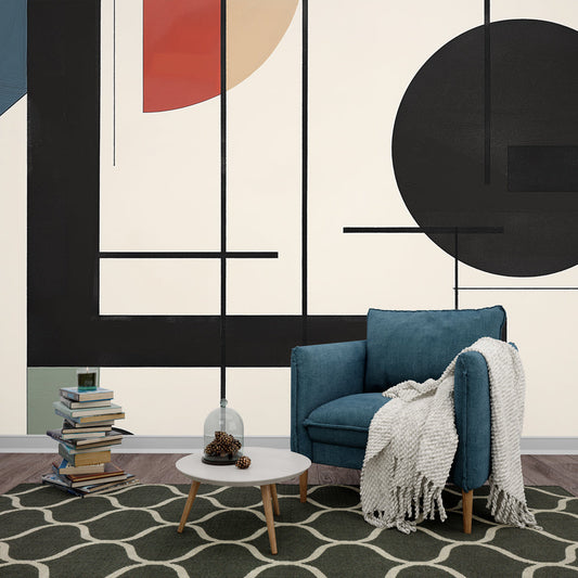 Papier Peint Géométrique Design Moderniste Noir et Terracotta Autocollant