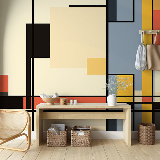 Papier Peint Géométrique Style Mondrian Moderne Multicolore Autocollant