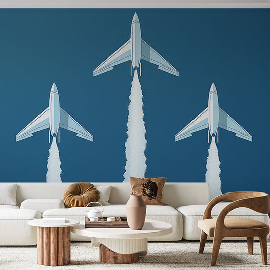 Papier Peint Avion Formation Aérienne sur Fond Bleu Profond Autocollant