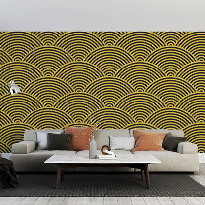 Papier Peint Art Déco Motif Vagues Dorées Géométriques Autocollant