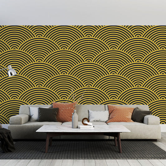 Papier Peint Art Déco Motif Vagues Dorées Géométriques Autocollant