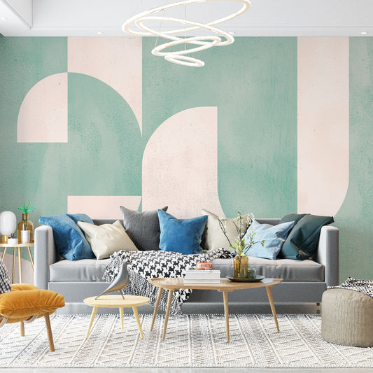 Papier Peint Géométrique Courbes Art Déco Vert Menthe Autocollant