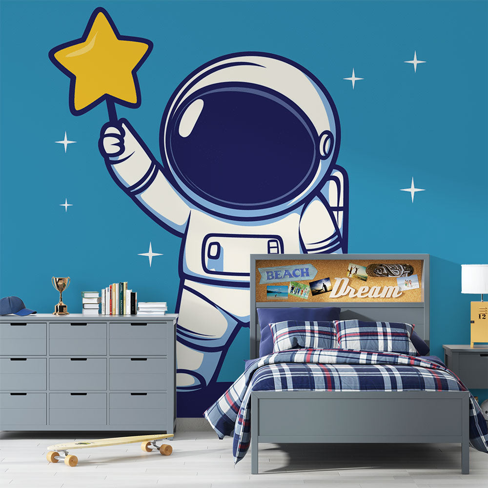 Papier Peint Astronaute Aventure Spatiale avec Étoile Dorée Autocollant