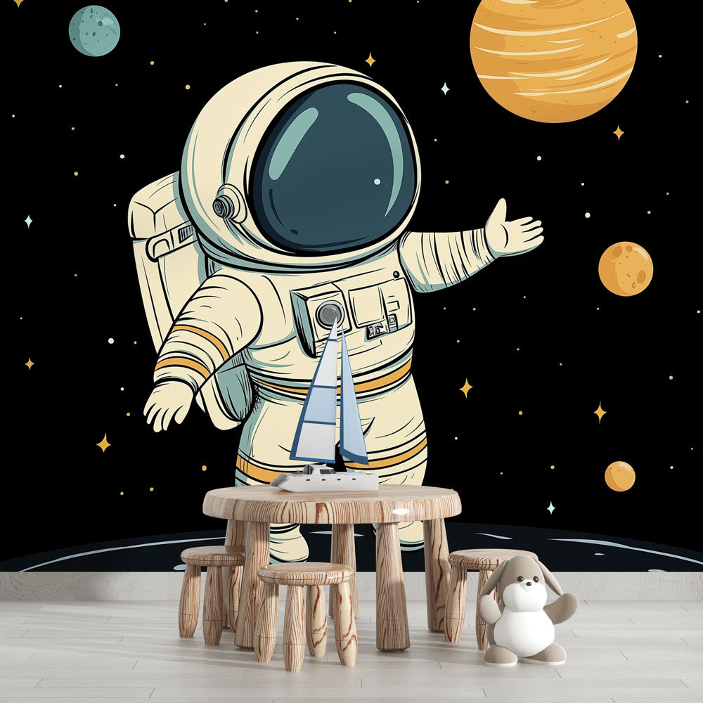 Papier Peint Espace Astronaute et Planètes Style Illustration Autocollant