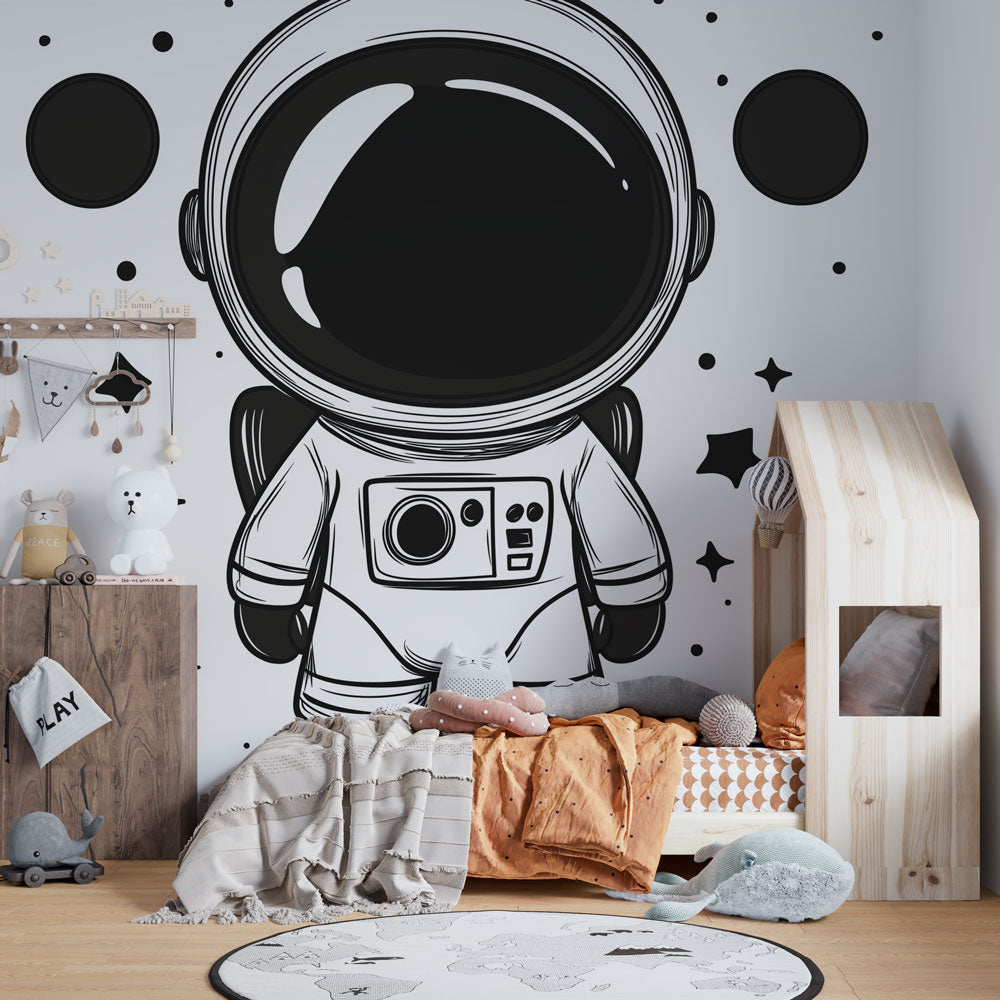 Papier Peint Astronaute Design Spatial Noir et Blanc Autocollant