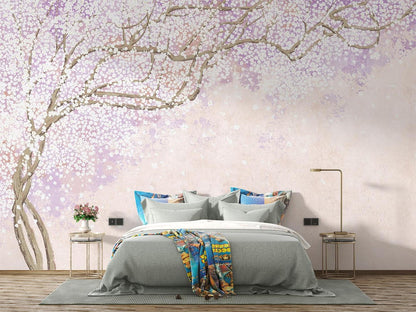 Papier Peint Cerisier Japonais Branches de Sakura Rose et Lavande Premium