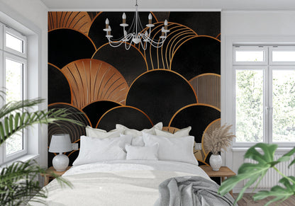 Papier Peint Art Déco Arches Géométriques Noir et Doré Premium