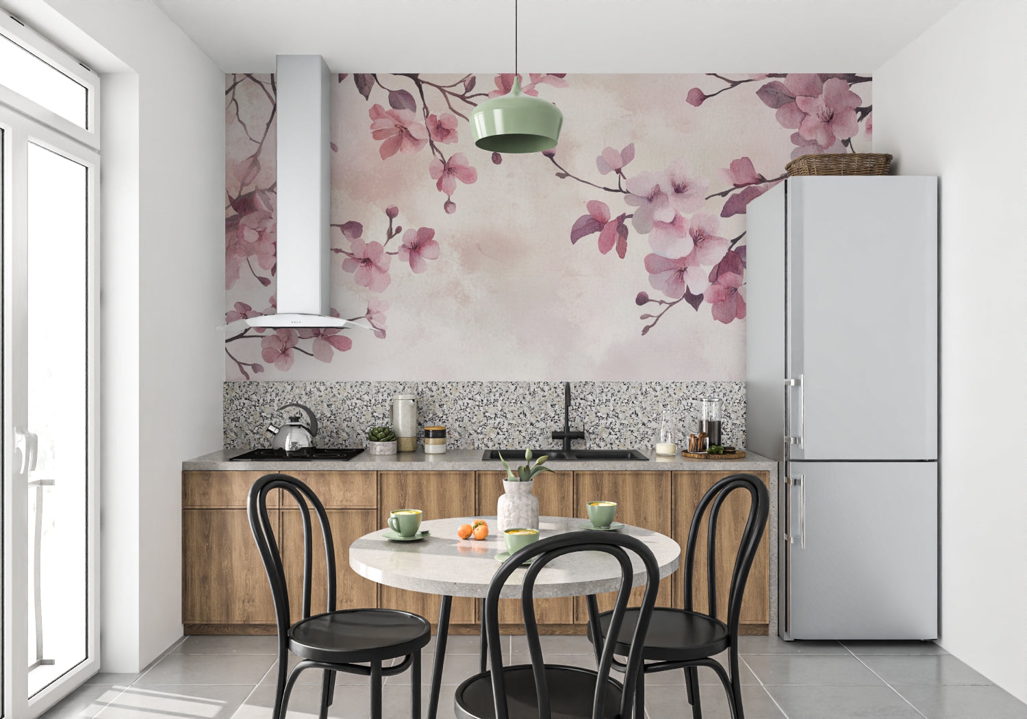 Papier Peint Fleurs de Cerisier Aquarelle Japonaise Rose et Mauve Premium