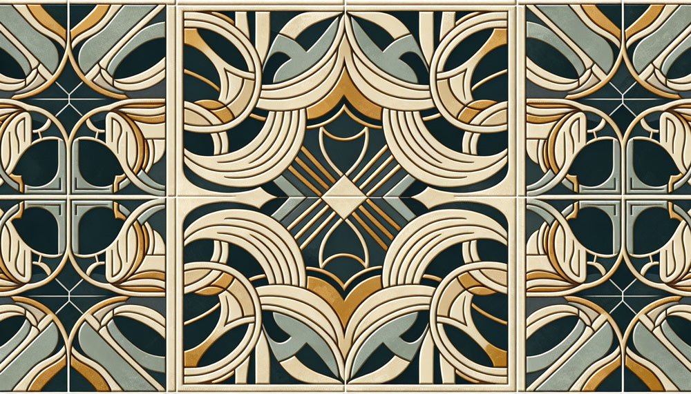 Papier Peint Art Déco Motif Géométrique Vert et Doré