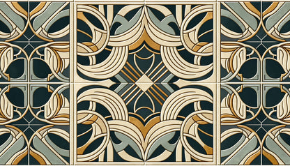 Papier Peint Art Déco Motif Géométrique Vert et Doré