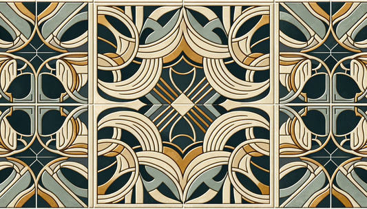 Papier Peint Art Déco Motif Géométrique Vert et Doré
