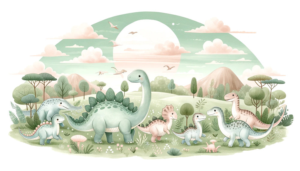 Papier Peint Dinosaure Paysage Préhistorique Pastel avec Lune