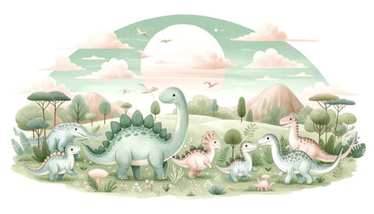 Papier Peint Dinosaure Paysage Préhistorique Pastel avec Lune